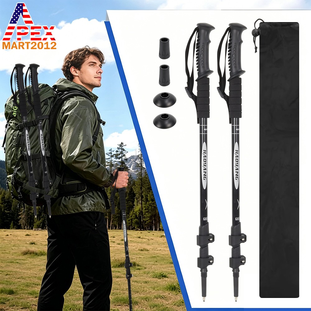 2x Trekking Poles Nordic Walking Hiking Sticks Anti-shock Adjustable Alpenstock