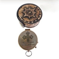 Personalized Brass Pocket Compass with Leather Case Christian Engraved Baptism