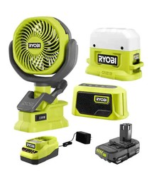 Ryobi 18V Compact Camper’s Kit – Cordless Light, Speaker, Fan, Battery, Charger