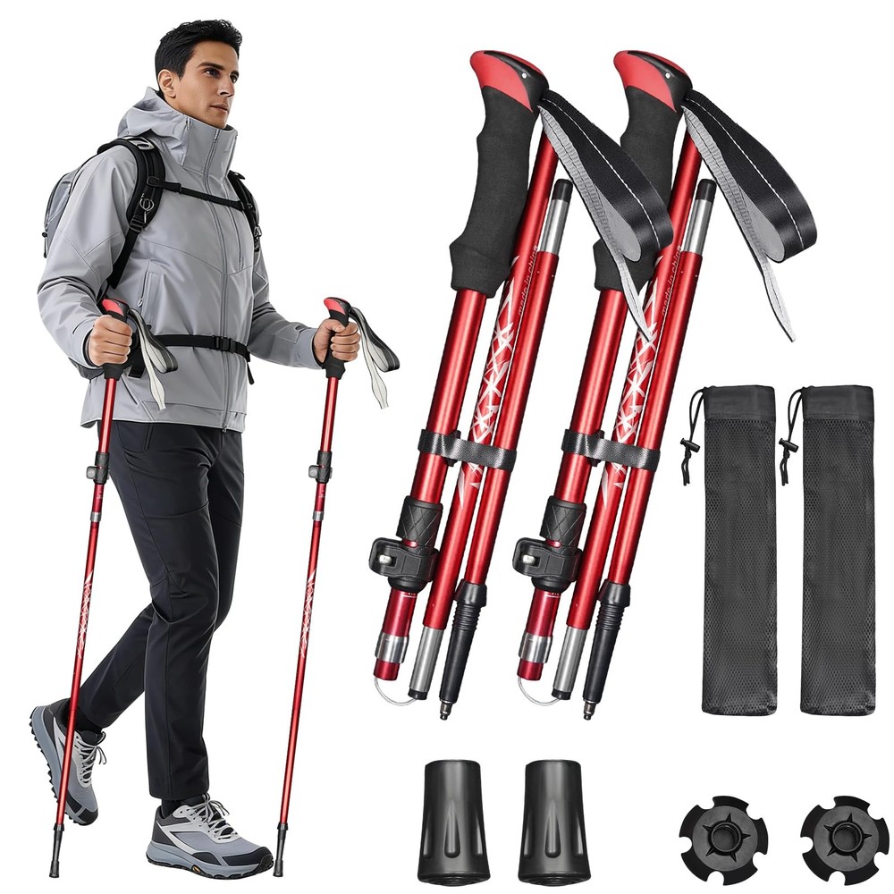 Collapsible Trekking Poles Folding Hiking Poles, Adjustable Height, Lightweig…