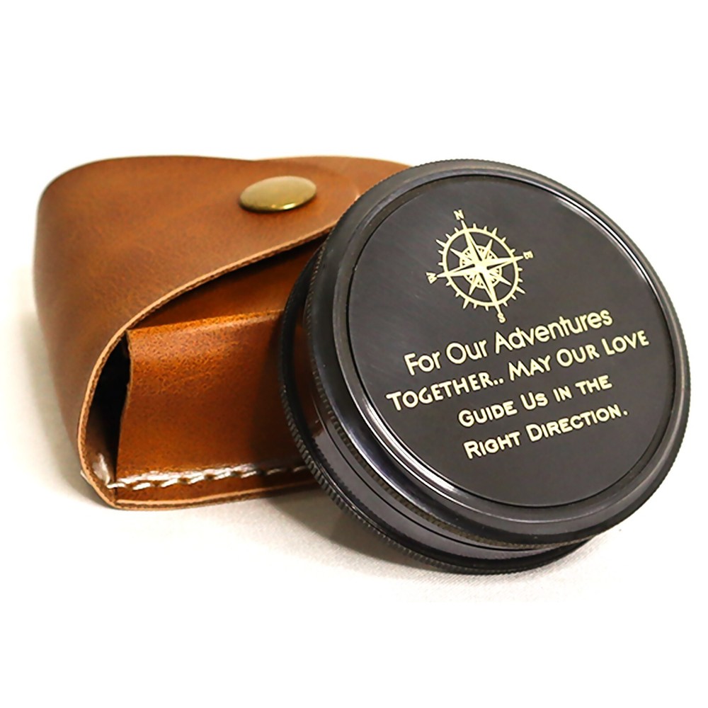 Brass Poem Compass With Leather Case Engrave Adventure Quote Christmas Gift Item