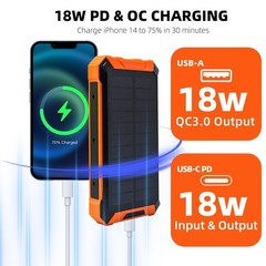 36000mAh Güneş Enerjili Powerbank Kablosuz Şarj 4 Kablo LED Fener Outdoor