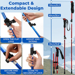 4 Pcs Trekking Poles Set, Collapsible Aluminum Hiking Poles, Adjustable Folding