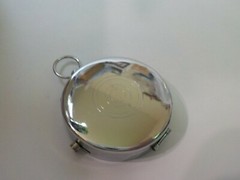 Vintage Flip Lid Compass pendant 1 3/4″ dia chrome metal made in Japan