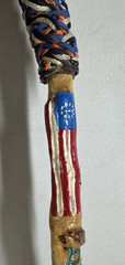 Walking Stick Hand Carved And Painted With Snake And Flags