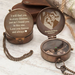 Personalized Photo Engraved Compass, Custom Husband Gift, Copper Anniversary Kee