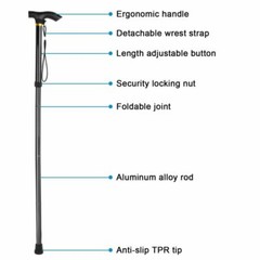 Walking Cane Aluminum Alloy Walking Stick Adjustable Folding Travel Hiking Stick