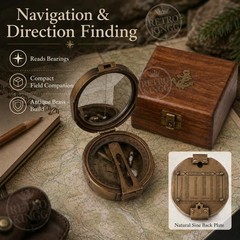 Brown Antique Brunton Compass in Wooden Box | Survey & Navigation Tool Gift Set