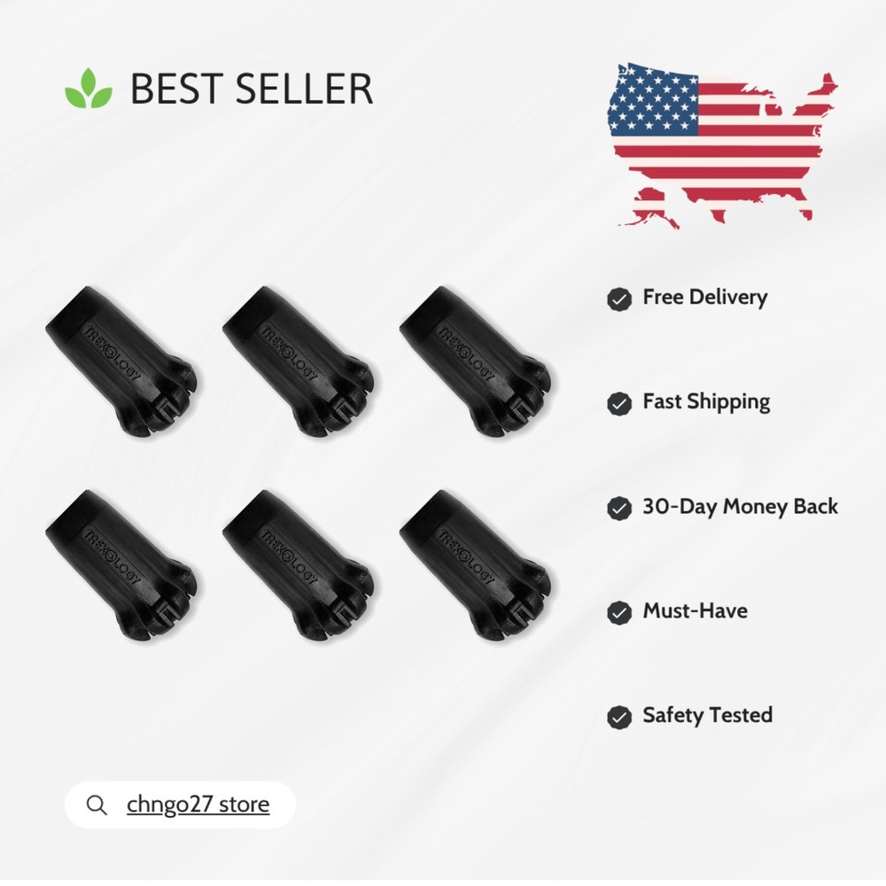 6-Pack Rubber Trekking Pole Tips for Enhanced Outdoor Grip and Stability
