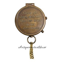Robert Browning Engraved Antique Brass Compass – Personalized Gift for Couples