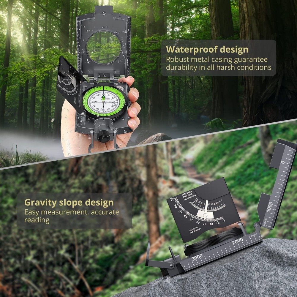 Military Compass With Carry Bag Inclinometer Multifunctional Sighting Compass Wa
