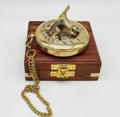 Vintage Steampunk Brass Compass Maritime With Chain With Anchor Wooden Case
