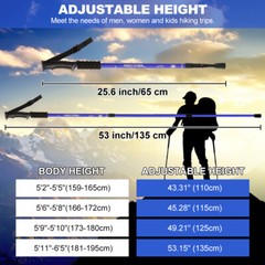 Pair of 2 Trekking Poles Telescopic Walking Hiking Sticks Adjustable Alpenstock