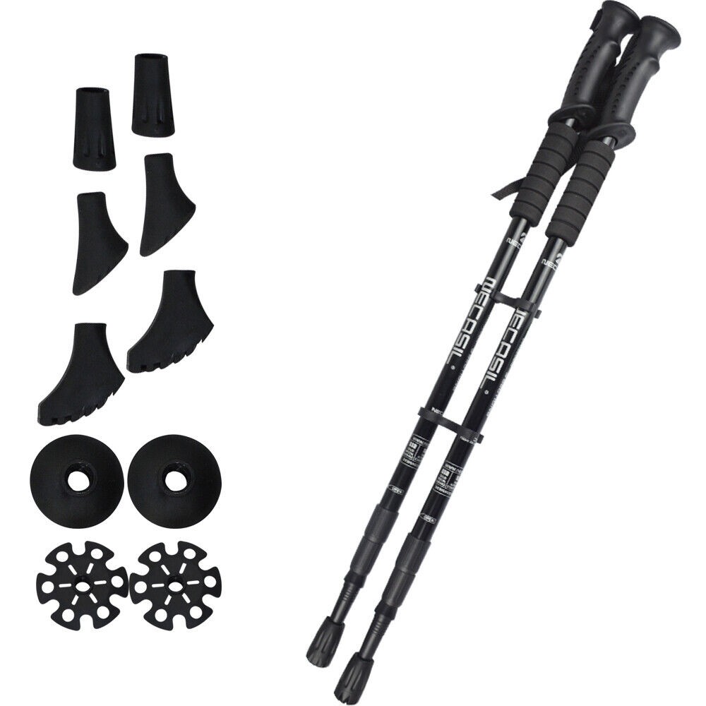 1Pair Trekking Poles Walking Sticks 3 Section Adjustable Anti-shock Alpenstock