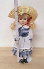 Porcelain Doll 40cm Collector Doll with Hat Dress Complete Vintage Decor