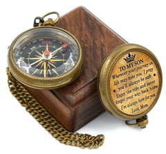 to My Son Compass with Wooden Box-Mom Medium, Antique Brass