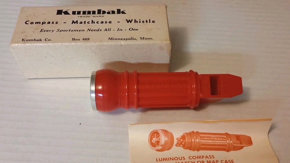 Vintage KUMBAK Plastic Whistle with Built-In Compass & Box
