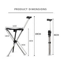 Outdoor Foldable Walking Stick Stool Lightweight Heavy Duty Steel Seat Elderly
