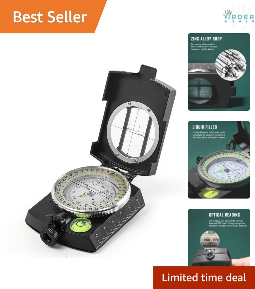 Military Compass Waterproof Impact-Resistant Curved Lensatic for Hiking Survival