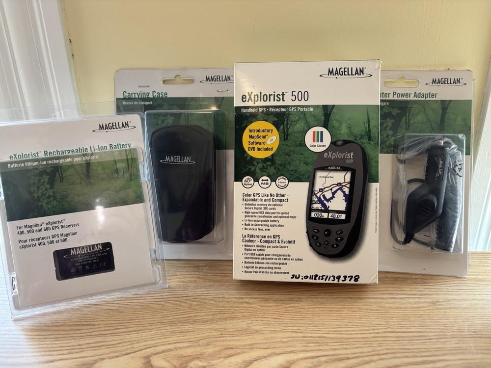 Magellan eXplorist 500 Handheld GPS plus Battery, Adapter & Case Geocache Hiking