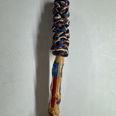 Walking Stick Hand Carved And Painted With Snake And Flags