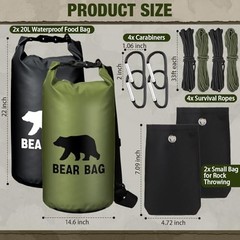 2 Sets Bear Food Bag for Camping Ultralight Food Bag Hanging 20l Black, Green