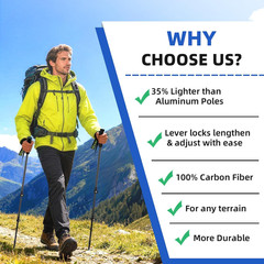 Carbon Fiber Trekking Poles, Ultra Strong Lightweight Collapsible Hiking Poles w