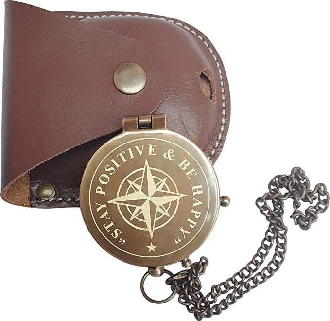 Flat compass leather case custom engrave design unique gift item