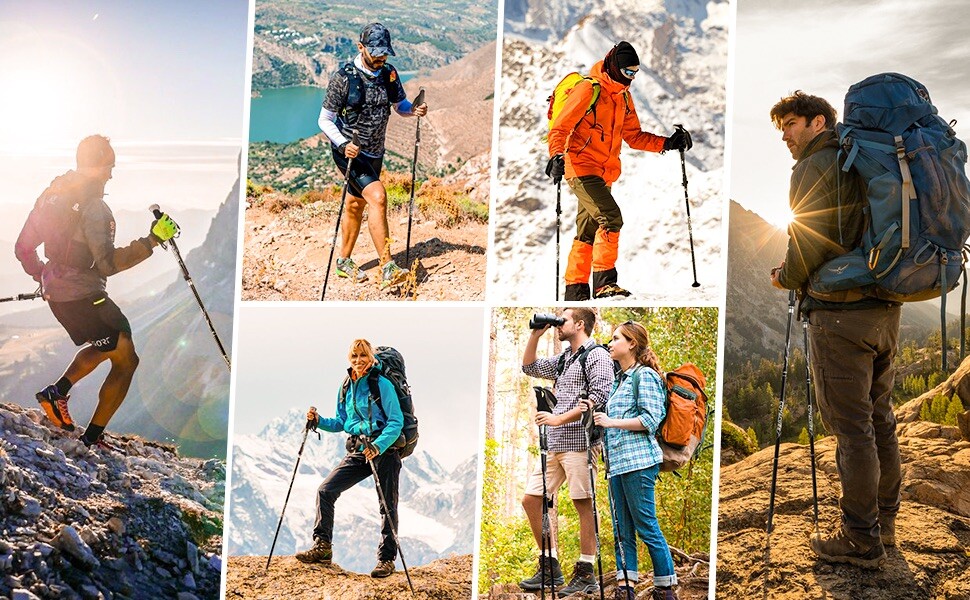 NEW Covacure Adjustable Collapsible Aluminum Hiking Trekking Walking Poles BLACK