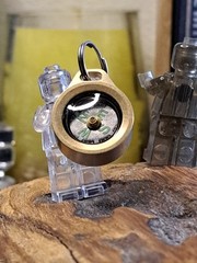 Mini EDC Minimalist Brass Keychain Compass w/Titanium Keyring