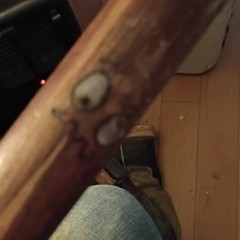 Handmade Wood Walking Stick with Number 2 Billiard Ball Handle, Painted Designs