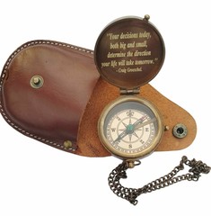Engraved QUOTE Antique Brass Compass with Leather Case, Gift for Loved Ones
