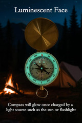 Glow in the Dark Brass Pocket Compass for Kids – Waterproof Navigation Tool for