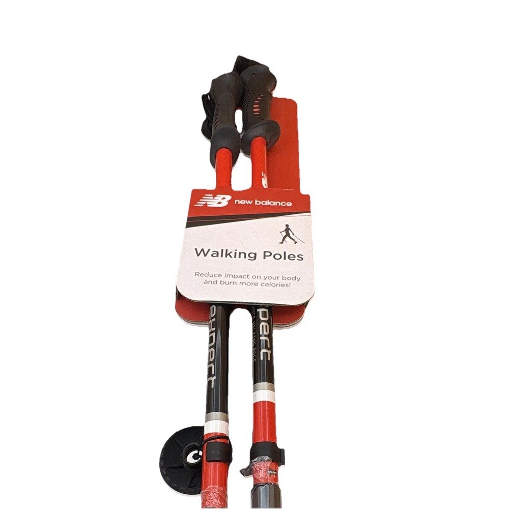 New Balance Expert Walking Poles Ergonomic Grip Wrist Strap Red/Black 2pk New