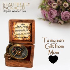 to My Son Compass with Wooden Box-Mom Medium, Antique Brass