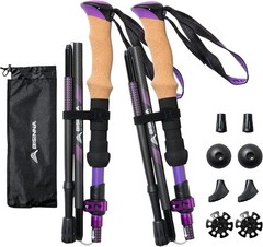 BISINNA Carbon Fiber Trekking Poles Collapsible Hiking 100-115, Purple