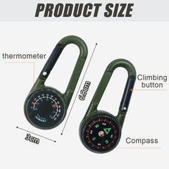 Compass With Carabiner Hook Thermometer Multifunctional Portable Metal Carabi…