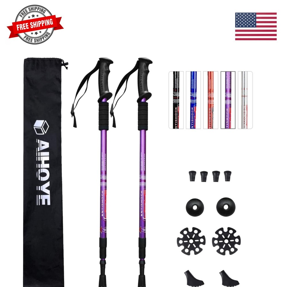 Hiking Trekking Poles, 2 Pack Collapsible, Lightweight, Anti Shock, Walking S…