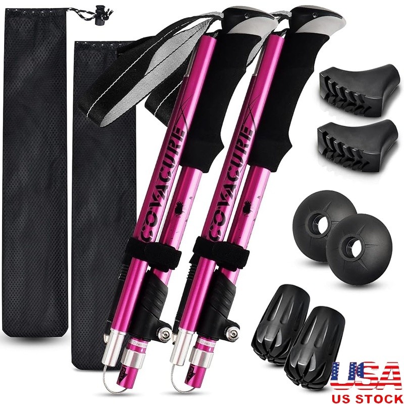 Adjustable Tri-fold Hiking Poles Aluminum Trekking Sticks Joint Protection Grips