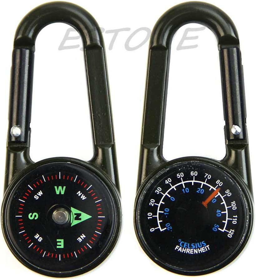 Outdoor Multifunctional Hiking Metal Carabiner Compass Thermometer Keychain Meta