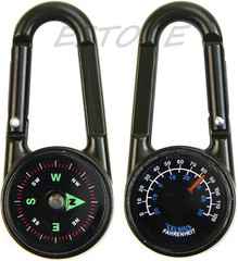 Outdoor Multifunctional Hiking Metal Carabiner Compass Thermometer Keychain Meta