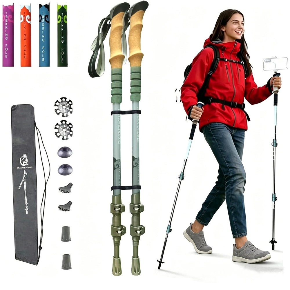 Lightweight Trekking Poles with 1/4 Camera Thread for Hiking (2, Black, Colla…