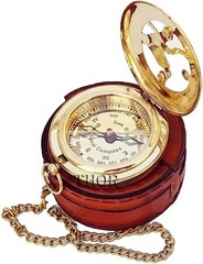 Beautiful Brass Sundial Compass/Brown Leather Case & Chain | Push Open Compass