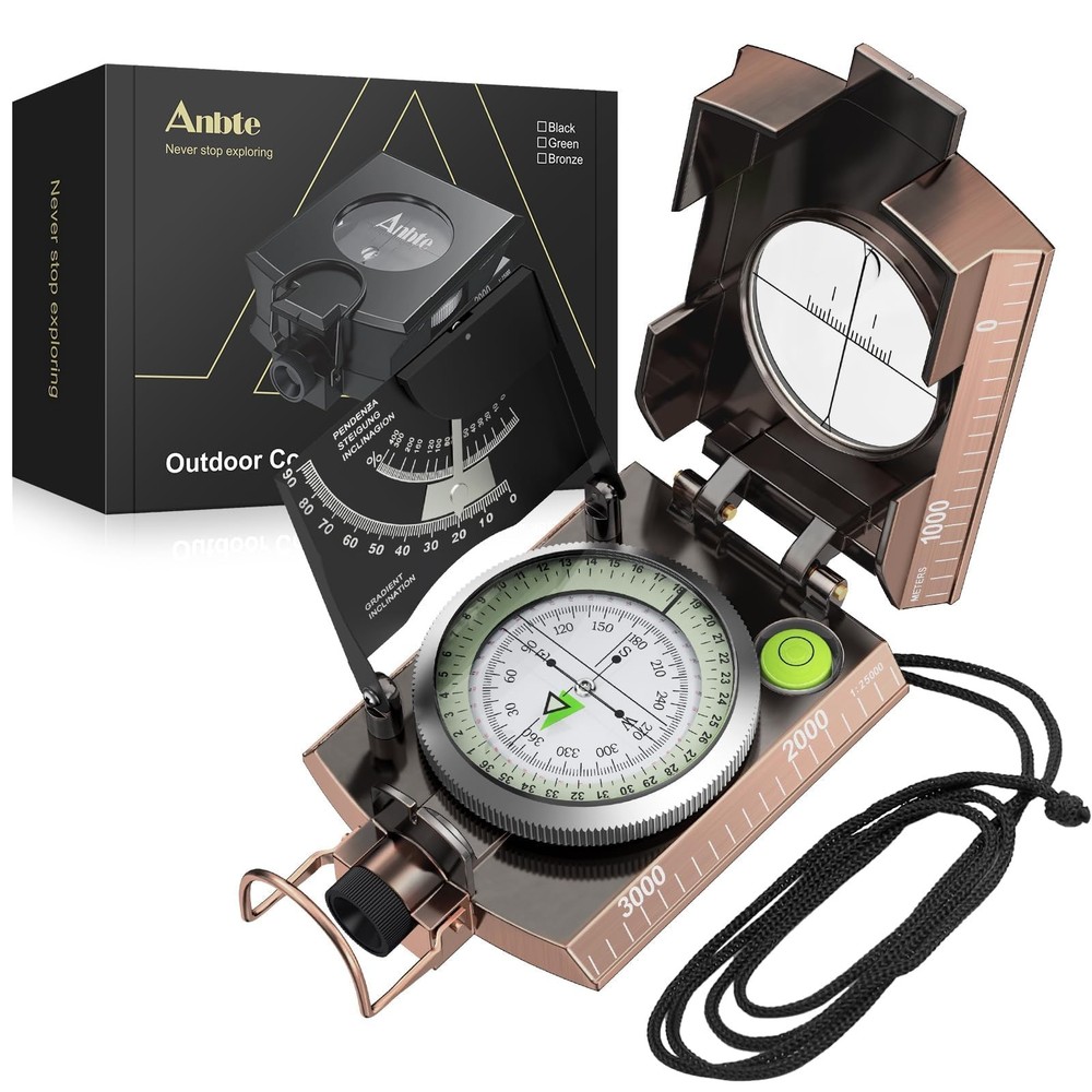 Anbte Compass Hiking Survival, IP65 Waterproof Metal with Bronze