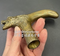New Brass Wolf Head Walking Stick Cane Handle Top Topper Hand Grip Holder Decor
