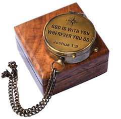 1 Kit Joshua 19 Brass Compass Wooden Box Scripture Graduation Gift Boys