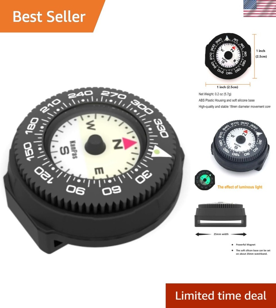 Mini Button Map Compass with Turnable Bezel for Watchband Every Day Carry