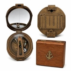 Brown Antique Brunton Compass in Wooden Box | Survey & Navigation Tool Gift Set