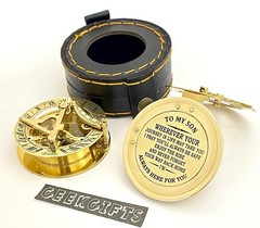 geekgifts Engraved Brass Sundial Compass Gift for Son with Leather Box