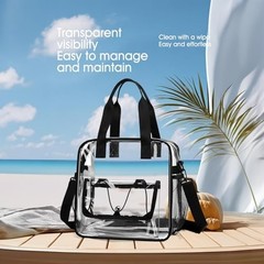 Clear Stadium Bag 11.8×11.8×5.1in – Transparent Tote, Lunch Black
